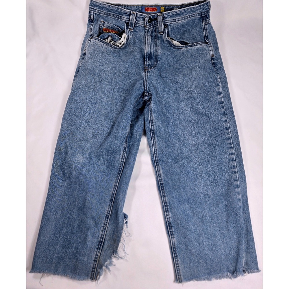 Empyre Relax Jeans Wide Leg Distressed Denim Light Wash Size 30 Crop Thrash Y2K
